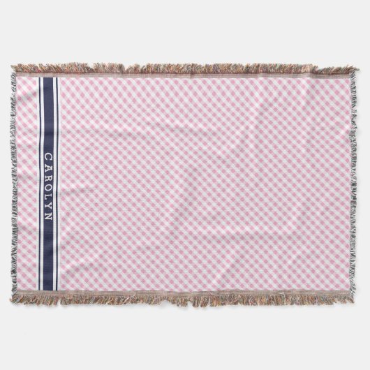 chic preppy roze navy gingham patroonmonogram deken (Voorkant)