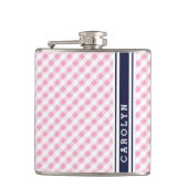 chic preppy roze navy gingham patroonmonogram heupfles (Voorkant)