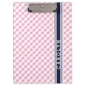 chic preppy roze navy gingham patroonmonogram klembord (Voorkant)