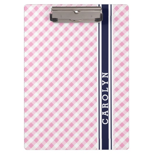 chic preppy roze navy gingham patroonmonogram klembord (Voorkant)