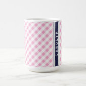 chic preppy roze navy gingham patroonmonogram mok (Center)