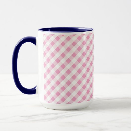chic preppy roze navy gingham patroonmonogram mok (Links)