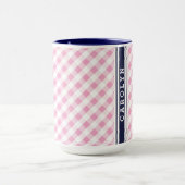 chic preppy roze navy gingham patroonmonogram mok (Midden)