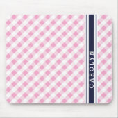 chic preppy roze navy gingham patroonmonogram muismat (Voorkant)