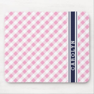 chic preppy roze navy gingham patroonmonogram muismat