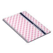 chic preppy roze navy gingham patroonmonogram notitieboek (Rechterzijde)
