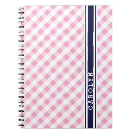 chic preppy roze navy gingham patroonmonogram notitieboek