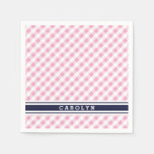 chic preppy roze navy gingham patroonmonogram servetten (Voorkant)