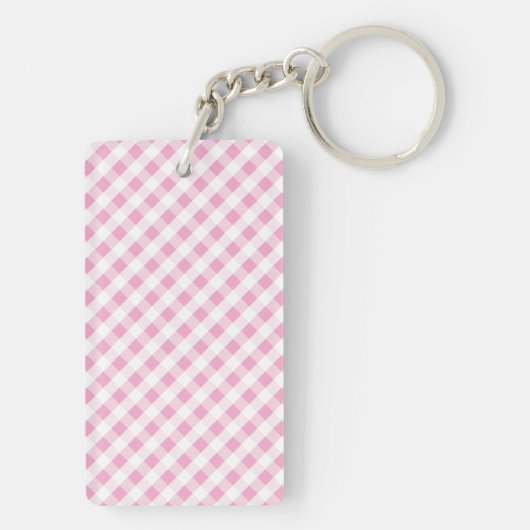 chic preppy roze navy gingham patroonmonogram sleutelhanger (achterkant)