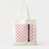 chic preppy roze navy gingham patroonmonogram tote bag (Voorkant)