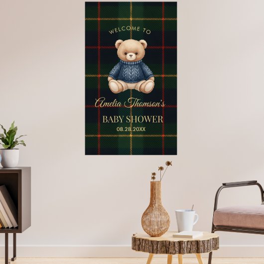 Chic Preppy Teddy Bear Baby Shower  Poster (Woonkamer 3)