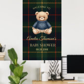 Chic Preppy Teddy Bear Baby Shower  Poster (Thuiskantoor)