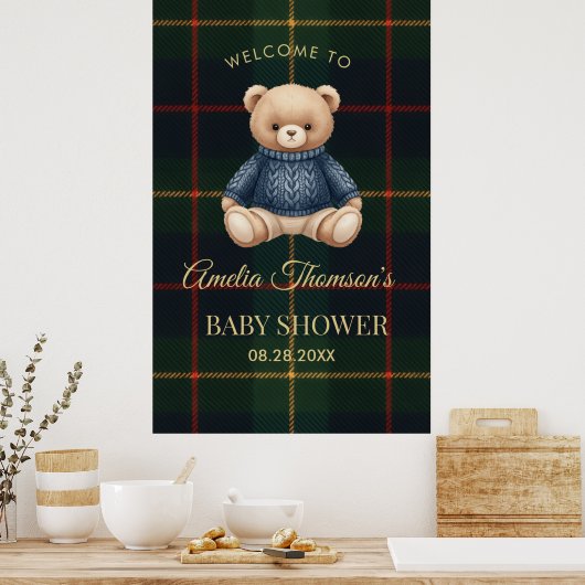 Chic Preppy Teddy Bear Baby Shower  Poster (Keuken)