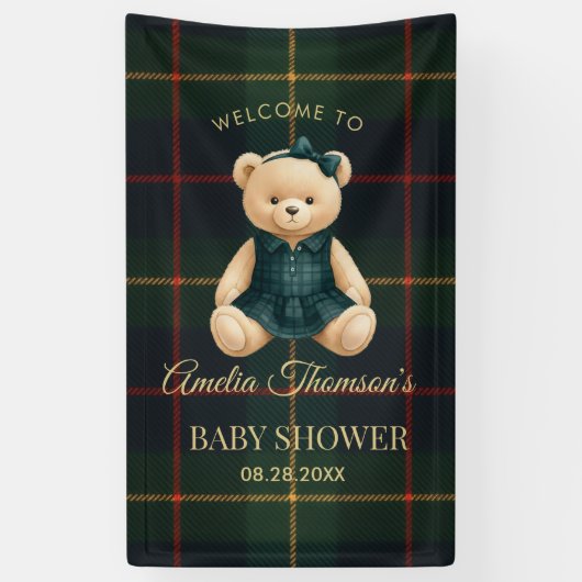 Chic Preppy Teddy Bear Baby Shower Spandoek (Verticaal)