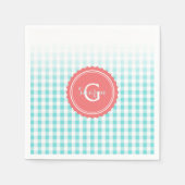 chic preppy turquoise gingham patroon monogram servetten (Voorkant)