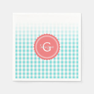 chic preppy turquoise gingham patroon monogram servetten