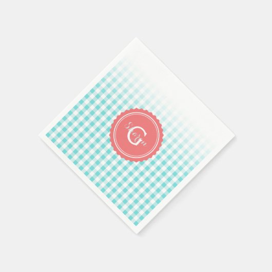 chic preppy turquoise gingham patroon monogram servetten (Hoek)