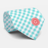 chic preppy turquoise gingham patroon monogram stropdas (Opgerold)