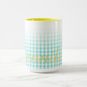 chic preppy turuqoise gingham patroonmonogram mok