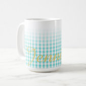 chic preppy turuqoise gingham patroonmonogram mok (Voorkant links)