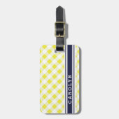 chic preppy yellow navy gingham patroon monogram bagagelabel (Voorkant verticaal)