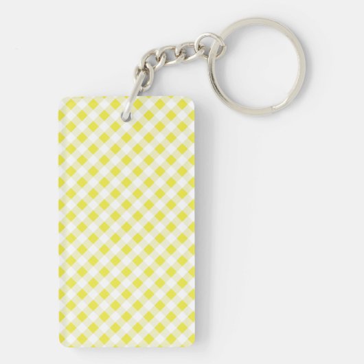 chic preppy yellow navy gingham patroon monogram sleutelhanger (achterkant)
