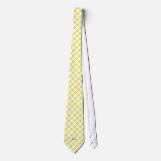 chic preppy yellow navy gingham patroon monogram stropdas (Voorkant)