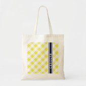 chic preppy yellow navy gingham patroon monogram tote bag (Voorkant)