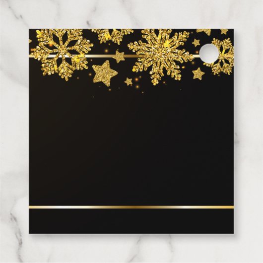 Chic Prettige feestdagen Black Gold Snowflake Cust Bedankjes Labels (Achterkant)