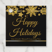 Chic Prettige feestdagen Black Gold Snowflake Cust Bedankjes Labels (Voorkant)
