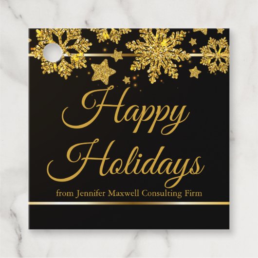 Chic Prettige feestdagen Black Gold Snowflake Cust Bedankjes Labels (Voorkant)