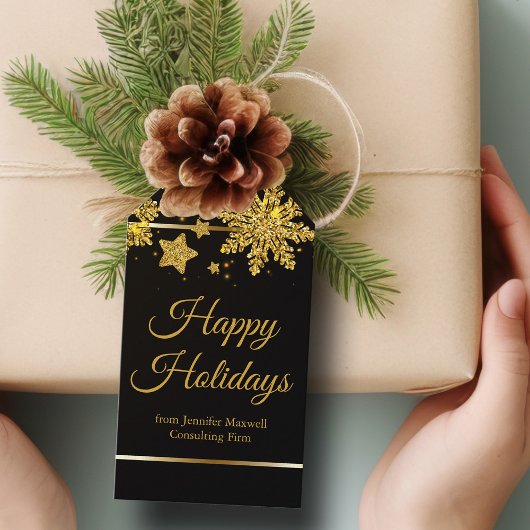 Chic Prettige feestdagen Black Gold Snowflake Cust Cadeaulabel