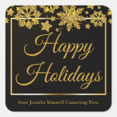 Chic Prettige feestdagen Black Gold Snowflake Cust Vierkante Sticker (Voorkant)