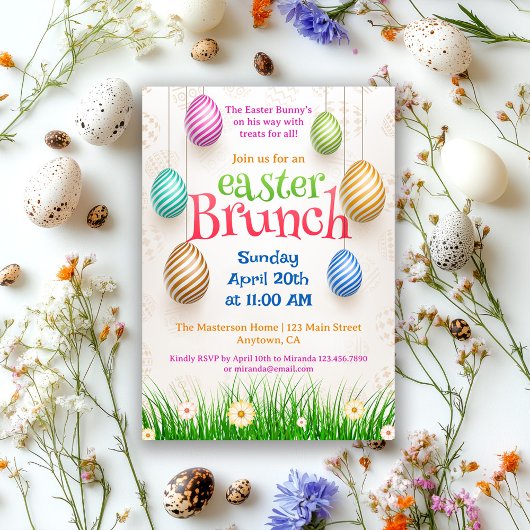 Chic Pretty Watercolor Egg Hunt & Easter Brunch Kaart