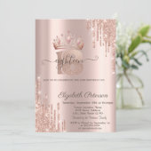 Chic Princess Crown Glitter Druppelt Roos Goud 18e Kaart (Staand voorkant)