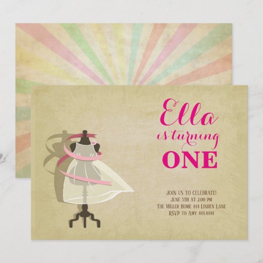 Chic Princess First Birthday Invitations Kaart (Voorkant / Achterkant)