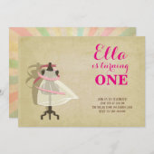 Chic Princess First Birthday Invitations Kaart (Voorkant / Achterkant)