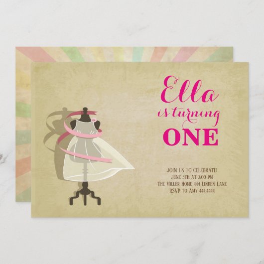 Chic Princess First Birthday Invitations Kaart (Voorkant / Achterkant)