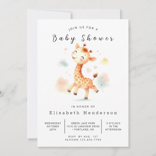Chic Printable Giraffe Baby shower Kaart (Voorkant)