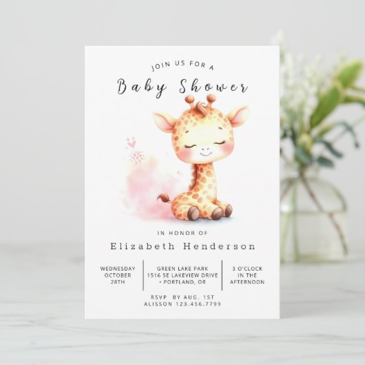 Chic Printable Giraffe Baby shower Kaart (Staand voorkant)
