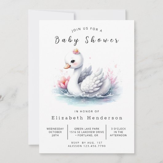 Chic Printable Swan Baby shower Kaart (Voorkant)