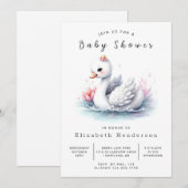 Chic Printable Swan Baby shower Kaart (Voorkant / Achterkant)