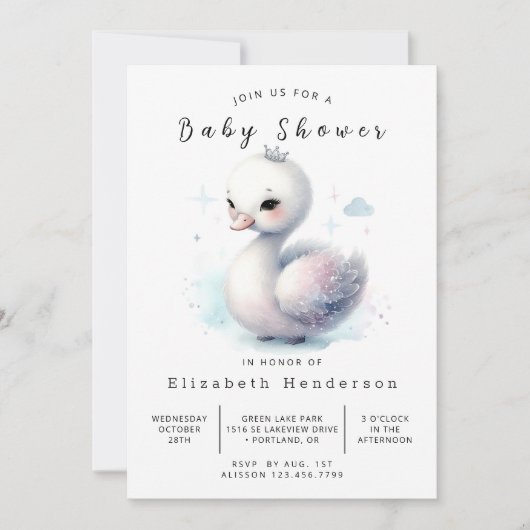 Chic Printable Swan Baby shower Kaart (Voorkant)