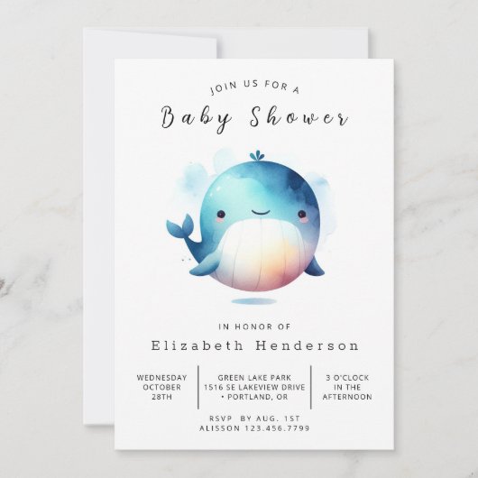 Chic Printable Whale Baby shower Kaart (Voorkant)