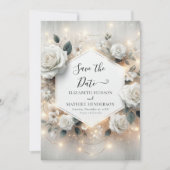 Chic Printable Witte Rozen Trouwen Save The Date (Voorkant)