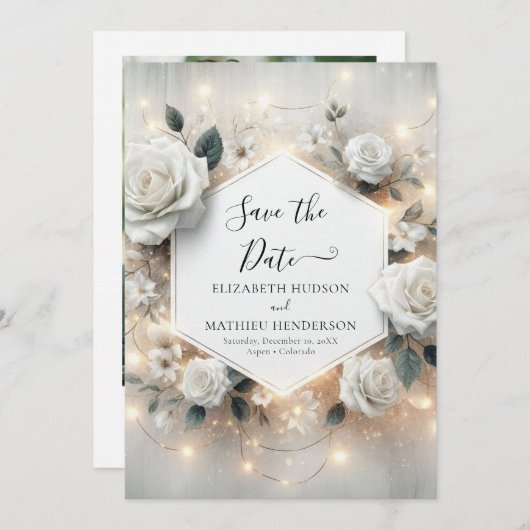 Chic Printable Witte Rozen Trouwen Save The Date (Voorkant / Achterkant)