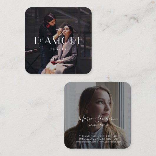 Chic Professional 2 foto's zwart-wit Vierkante Visitekaartje (Voorkant / Achterkant)