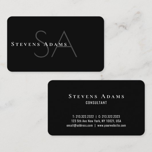 Chic Professional Black en White Monogramed Visitekaartje (Voorkant / Achterkant)