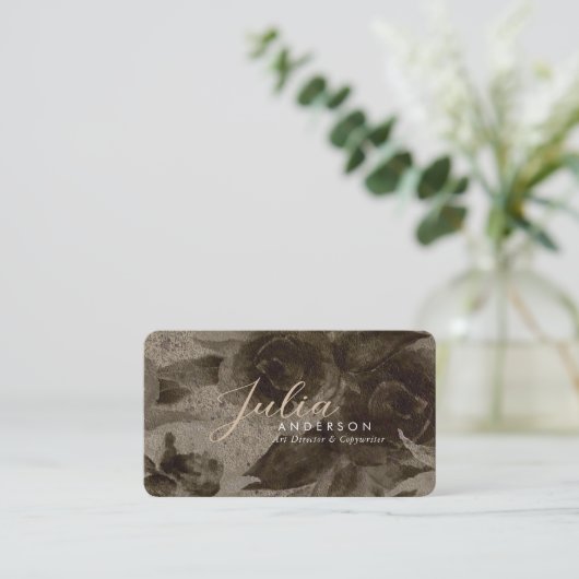 Chic Professional  Gold Floral Script Visitekaartje (Staand voorkant)