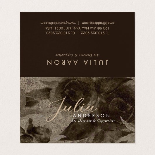 Chic Professional  Gold Floral Script Visitekaartje (Buitenkant ongevouwen)